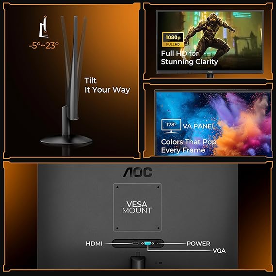 AOC 22B30HM2 21.5" (54.61 cm) Gaming Monitor Full HD 1920x1080, 100HzRefresh Rate - Image 3